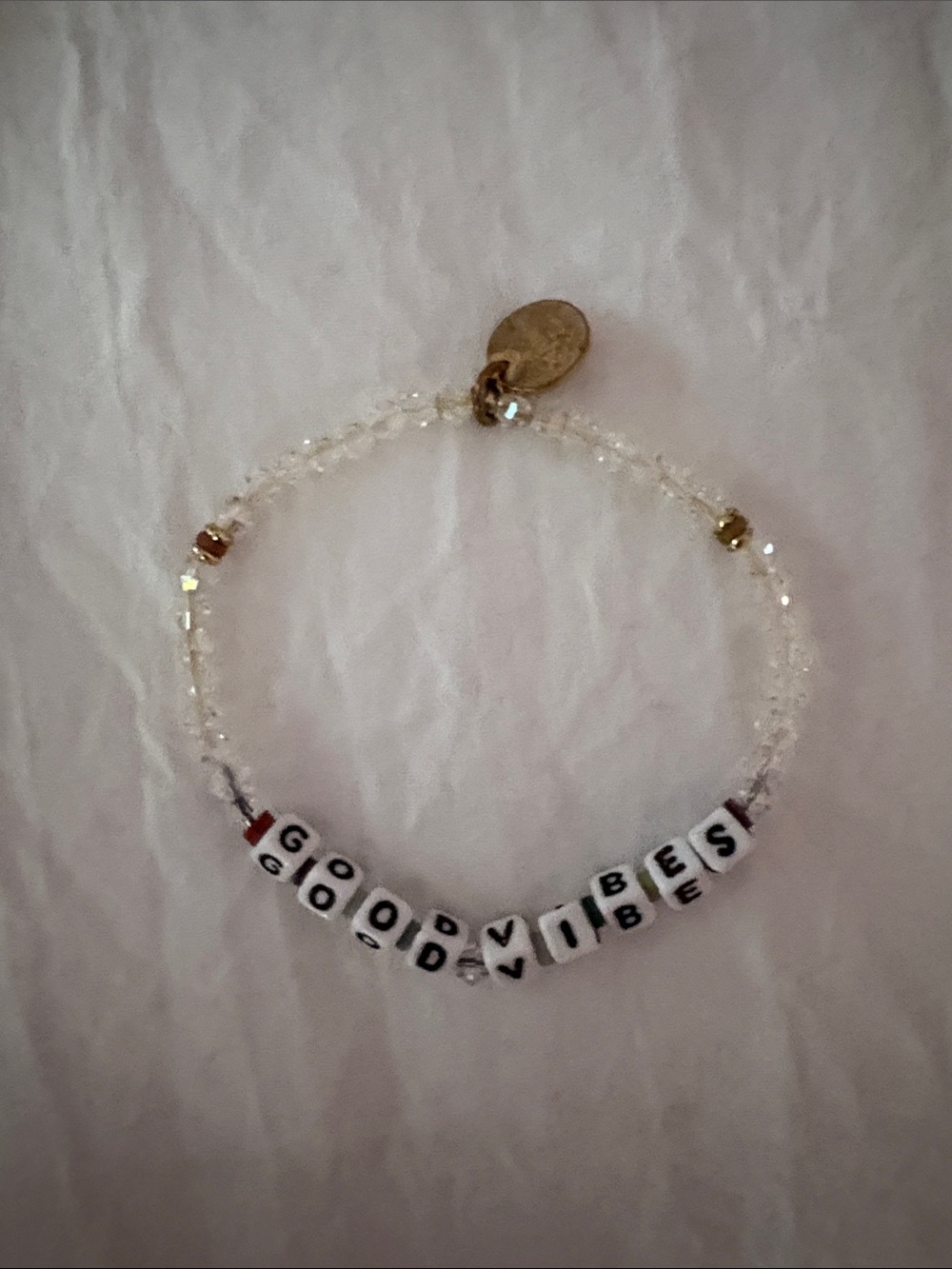 Good Vibes Beaded Bracelet - Clear and Gold Accent